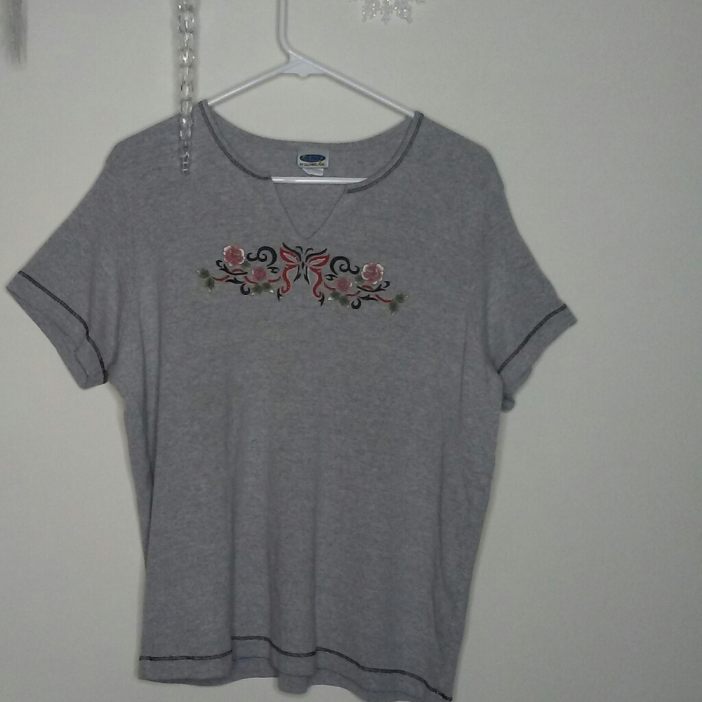 California Blue Short Sleeve Top W Open Cut V Neck